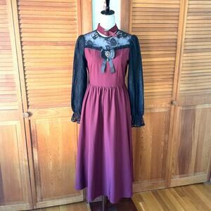 Ank Rouge J-fashion Gyaru Gothic Victorian Vampire Wine Black Lace Long Dress M